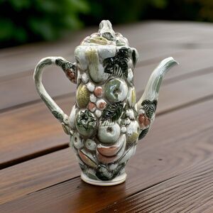 Rare Lefton "Fruits of Italy" Majolica Style Vintage Coffee/Teapot 1950s Japan
